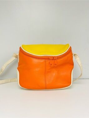 Vintage Orange and Yellow Color Block Leather Crossbody by EMPRESS